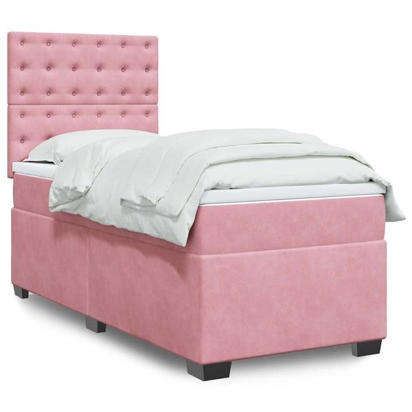 vidaXL Posteľný rám boxsping s matracom ružový 90x190 cm zamat