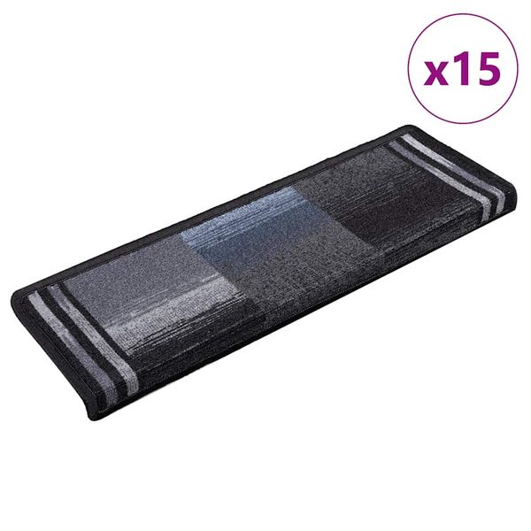 vidaXL Samolepiace nášľapy na schody 15 ks 65x21x4 cm čierno-sivé