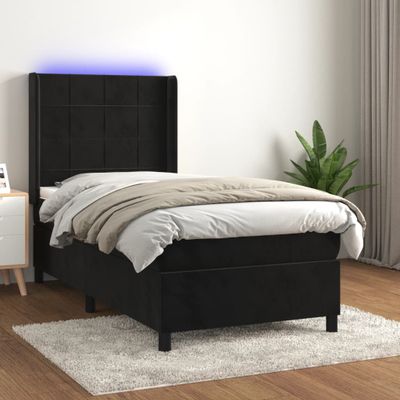 vidaXL Posteľ boxsping s matracom a LED čierna 90x200 cm zamat