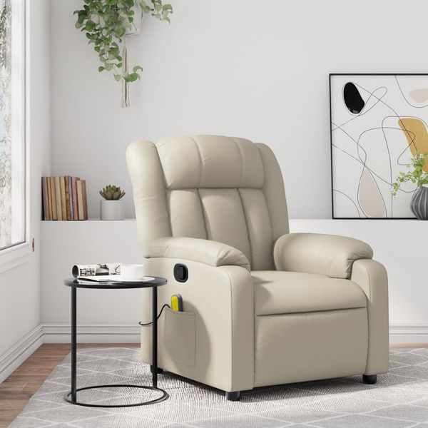 vidaXL Masážne kreslo s polohovacím mechanizmom, krémové, umelá koža