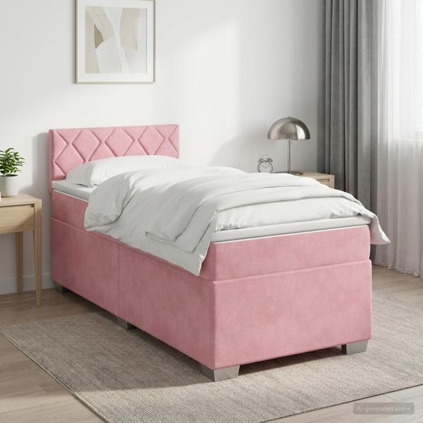 vidaXL Posteľ boxspring s matracom Ružová 100 x 200 cm Zamat
