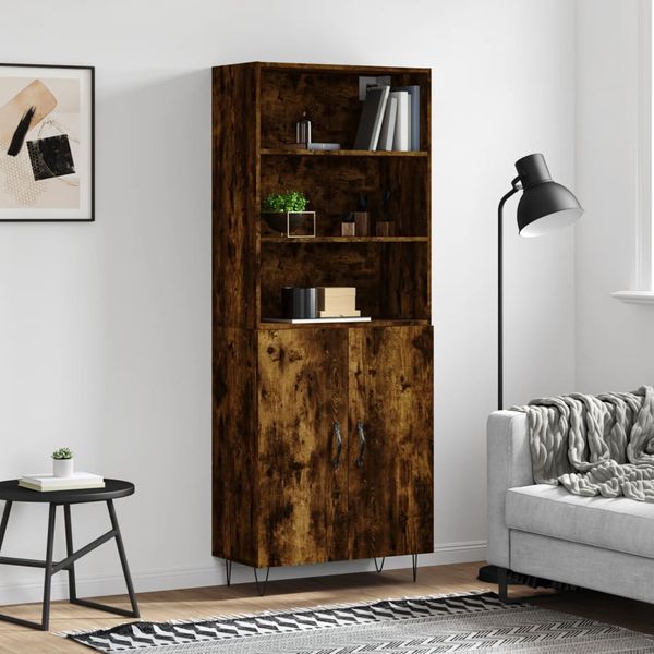 vidaXL Vysoká skrinka dymový dub 69,5x34x180 cm spracované drevo