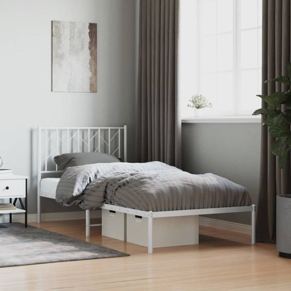vidaXL Kovový rám postele s čelom biely 90x200 cm