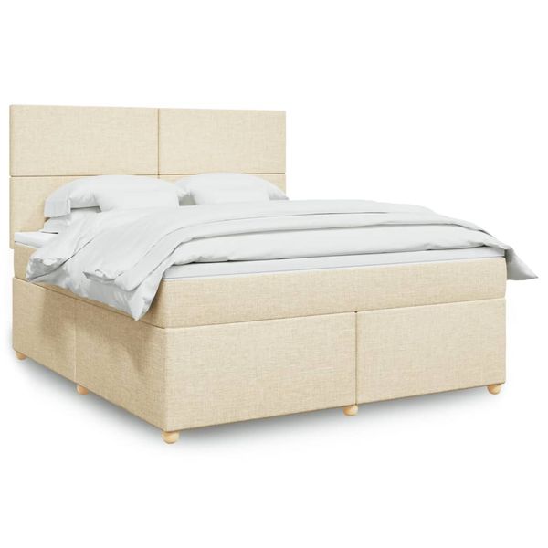 vidaXL Posteľný rám boxspring s matracom krémový 180x200 cm látka