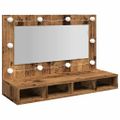 vidaXL Zrkadlová skrinka s LED Old Wood 90x31,5x62 cm