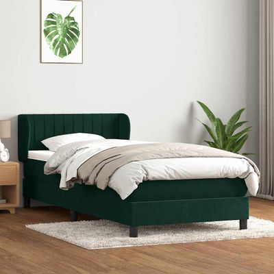vidaXL Posteľný rám boxsping s matracom tmavozelený 100x210 cm zamat