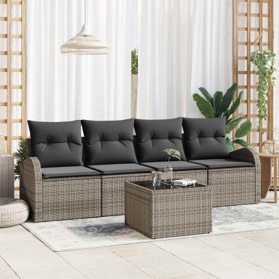 vidaXL Súprava záhradných pohoviek 5 pcs 4-Seater Sivá polyratan