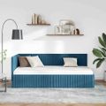 vidaXL Rohový rám postele s čelnou doskou Modrá 90 cm x 190 cm Zamat