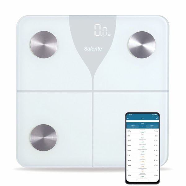 Salente SlimFit, múdra osobná diagnostická fitness váha, Bluetooth, biela