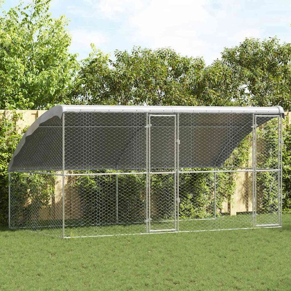 vidaXL Psí kennel 2 pcs Strieborná 4 x 2 x 2 m Pozinkovaná oceľ