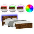 vidaXL Posteľný rám s čelom a LED dymový dub 120x190 cm