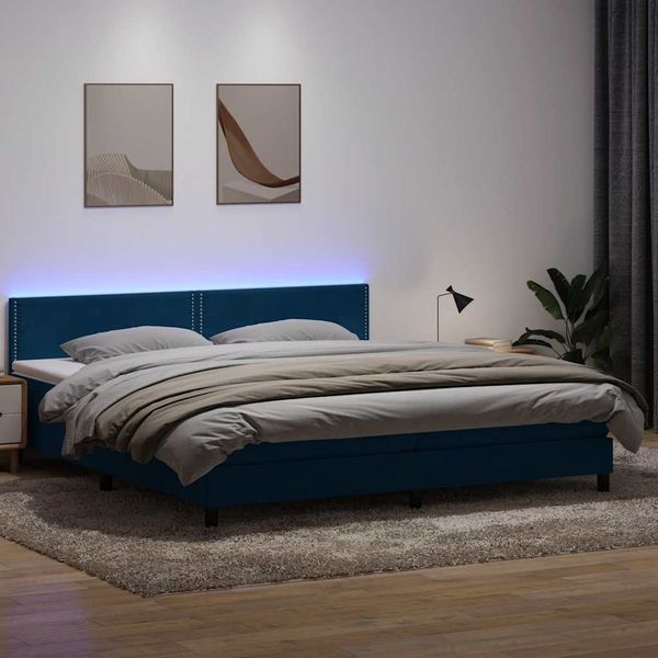 vidaXL Posteľný rám boxsping s matracom a LED tmavomodrý 180x210 cm zamat