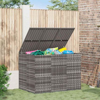 vidaXL Záhradný box na vankúše z polyratanu 145x100x103 cm sivý