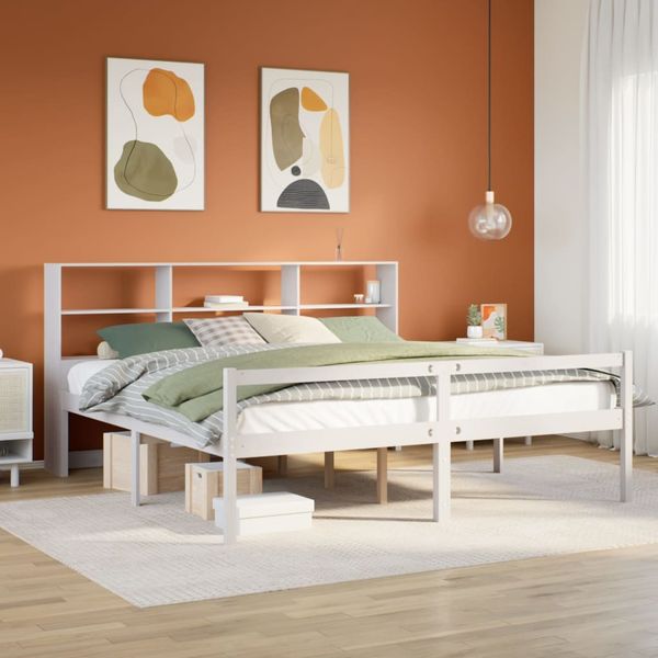 vidaXL Posteľ s knižnicou bez matraca biela 180x200cm borovicový masív