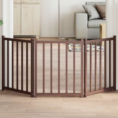 vidaXL Brána pre psa skladacia 3 panely 150 cm masívne jedľové drevo