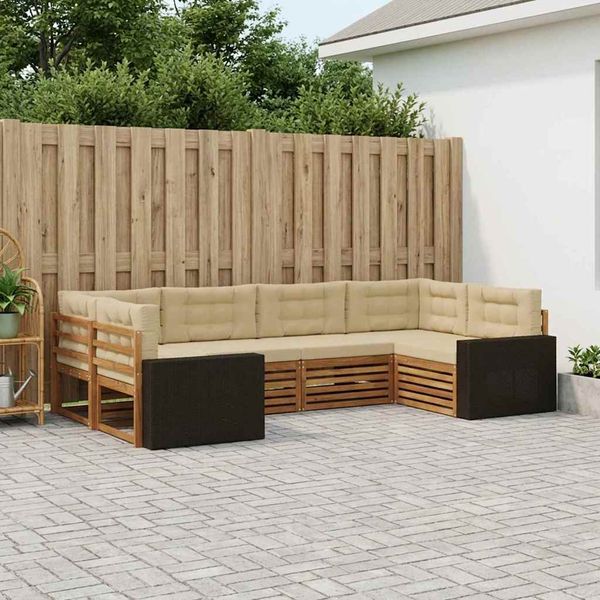vidaXL Záhradná súprava gaučov s vankúšom 6 pcs Prírodná a béžová