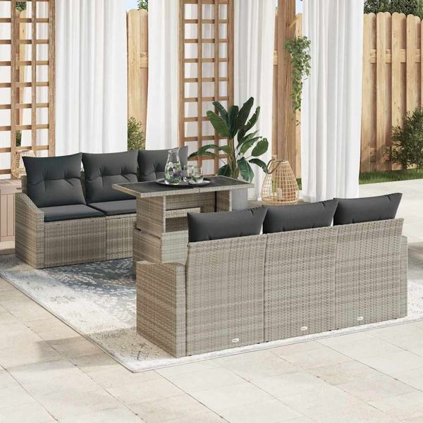 vidaXL Súprava záhradných pohoviek 7 pcs Svetlosivá Poly ratan