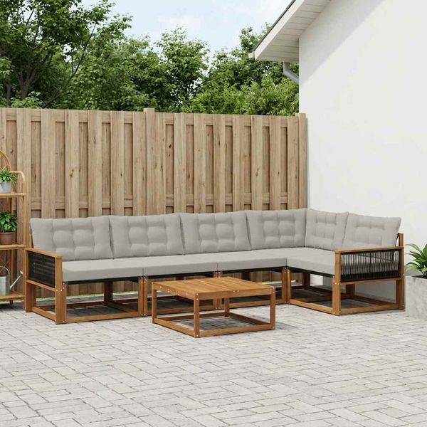 vidaXL Záhradná súprava gaučov s vankúšom 6 pcs Prírodná a svetlosivá