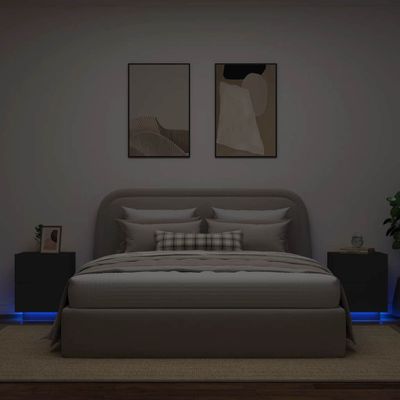 vidaXL Nočné stolíky s LED svetlami 2 ks čierne kompozitné drevo
