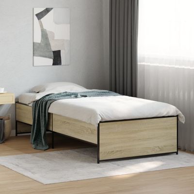 vidaXL Posteľný rám dub sonoma 90x200 cm kompozitné drevo a kov