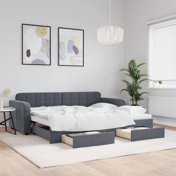 vidaXL Rozkladacia denná posteľ so zásuvkami tmavosivá 90x190 cm zamat