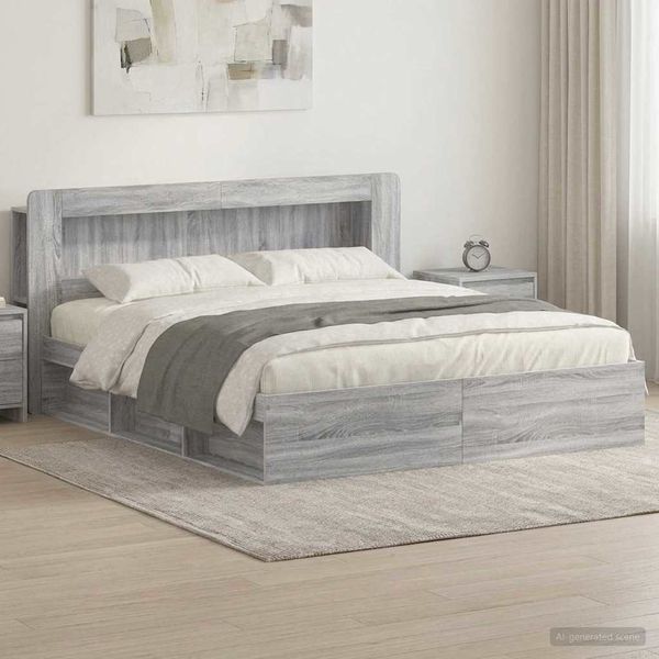 vidaXL Rám postele so skladom s čelnou doskou Sivý Sonoma 200 x 200 cm