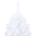 vidaXL Osvetlený umelý vianočný stromček s guľami, biely 150 cm, PVC