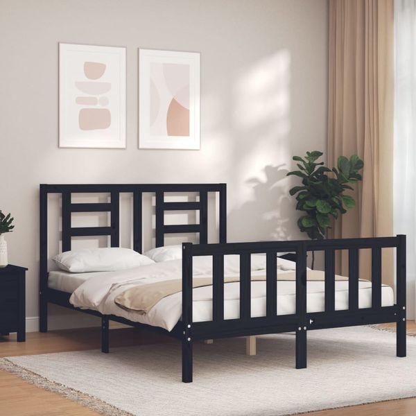 vidaXL Posteľný rám s čelom čierny 140x200 cm masívne drevo