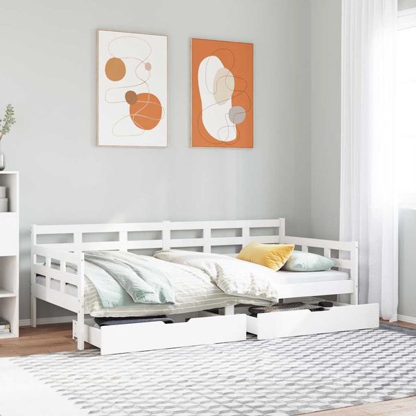 vidaXL Vysúvacia denná posteľ zásuvky biela 90x190 cm masívna borovica