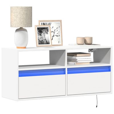 vidaXL TV nástenná skrinka s LED svetlami biela 100x31x45 cm