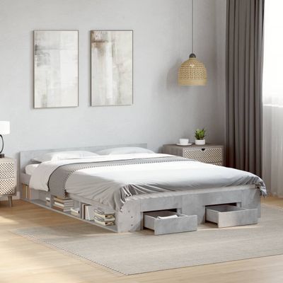 vidaXL Posteľný rám so zásuvkami betónovosivý 150x200cm kompozit.drevo
