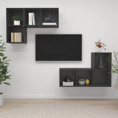 vidaXL Nástenné TV skrinky 4 ks, sivé, kompozitné drevo