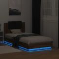vidaXL Posteľný rám s čelom a LED svetlami hnedý dub 90x190 cm