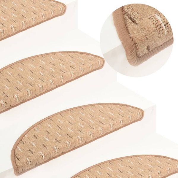 vidaXL Kobercové nášľapy na schody 15 ks bledohnedé 56x17x3 cm