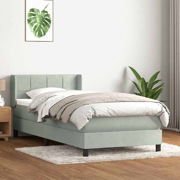 vidaXL Box Spring Posteľ s matracom Svetlosivá 90x210 cm Zamat