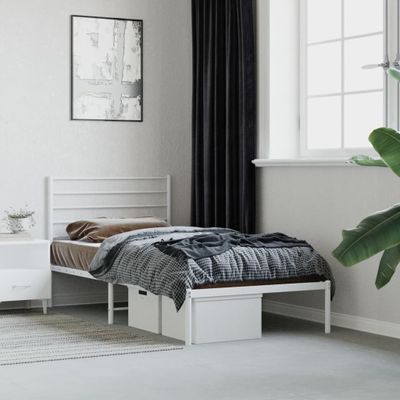 vidaXL Kovový rám postele s čelom biely 107x203 cm