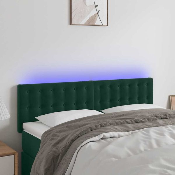 vidaXL Čelo postele s LED tmavozelené 144x5x78/88 cm zamat