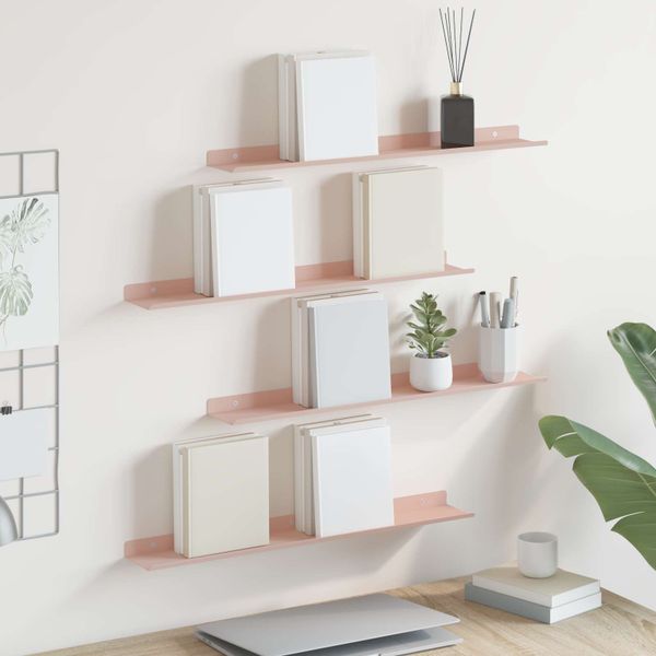 vidaXL Závesná polica Nástenný 4 pcs Ružová 60 x 8,5 x 2,5 cm Oceľ