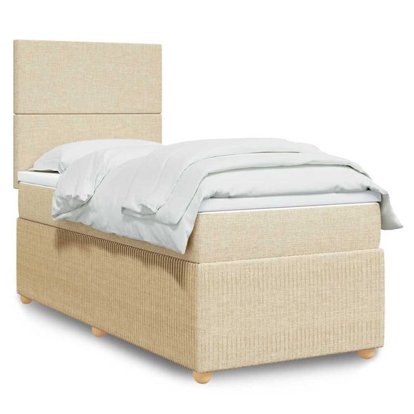 vidaXL Posteľný rám boxsping s matracom krémový 80x200 cm látka