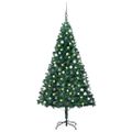 vidaXL Osvetlený umelý vianočný stromček s guľami, zelený 150 cm, PVC