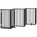 vidaXL Brána pre psa s dvere sklad. 15pan. čierna 750cm topoľové drevo