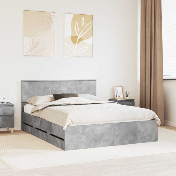 vidaXL Rám postele Betónová šedá 150 x 200 cm Inžinierske drevo
