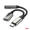 Adaptér USB-C rozdeľovací na USB-C + Mini-Jack 3,5mm 10cm AMiO-04295