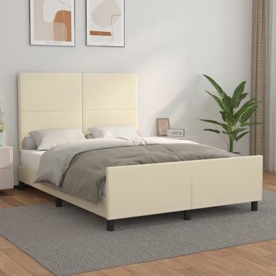 vidaXL Posteľný rám s čelom krémový 140x200 cm umelá koža