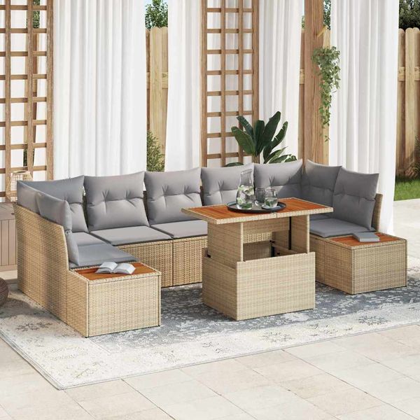 vidaXL Záhradný jedálenský set s vankúšom 8 pcs Béžová a šedá