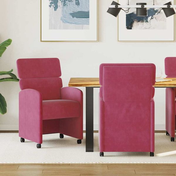 vidaXL Jedálenské stoličky na kolieskach 2 pcs vínovo červená Zamat