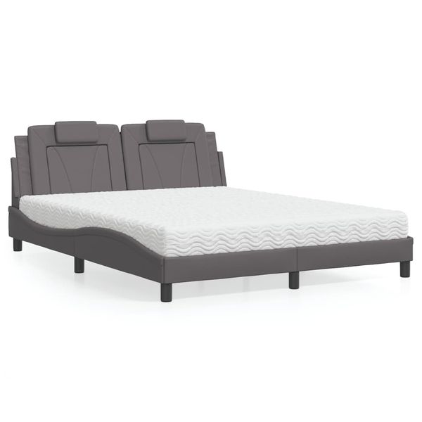 vidaXL Posteľ Viana s matracom sivá 160x200 cm umelá koža