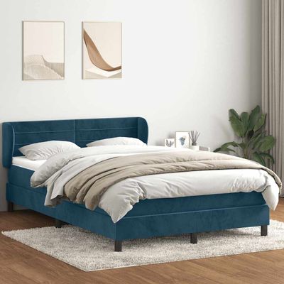 vidaXL Posteľný rám boxsping s matracom tmavomodrý 140x210 cm zamat