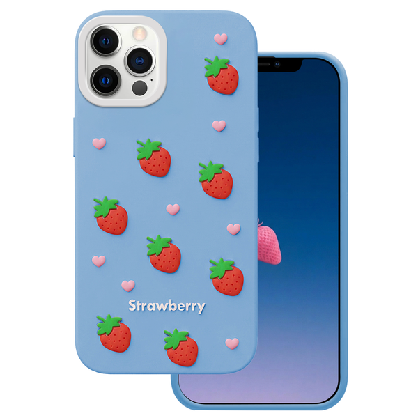 Puzdro Strawberry pre iPhone 12 / 12 Pro 6,1" modrá