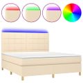 vidaXL Posteľ boxsping s matracom a LED krémová 160x200 cm látka